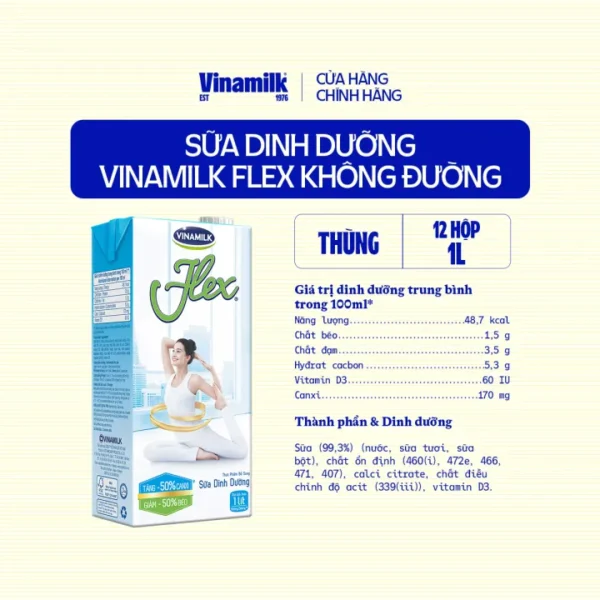 Thùng 12 Hộp Sữa tiệt trùng Flex không đường - Image 3